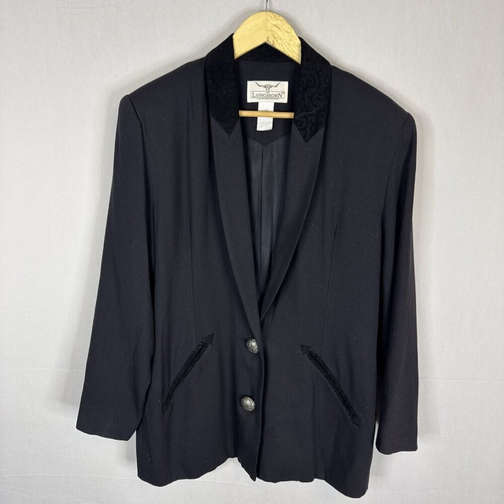 Vintage Longhorn Niver Western Blazer‎ Women M USA Black Silver Concho Buttons